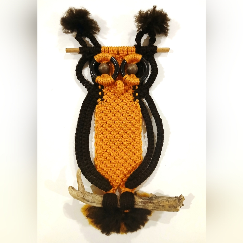 Vintage Handmade Macrame Owl Wall Hanging